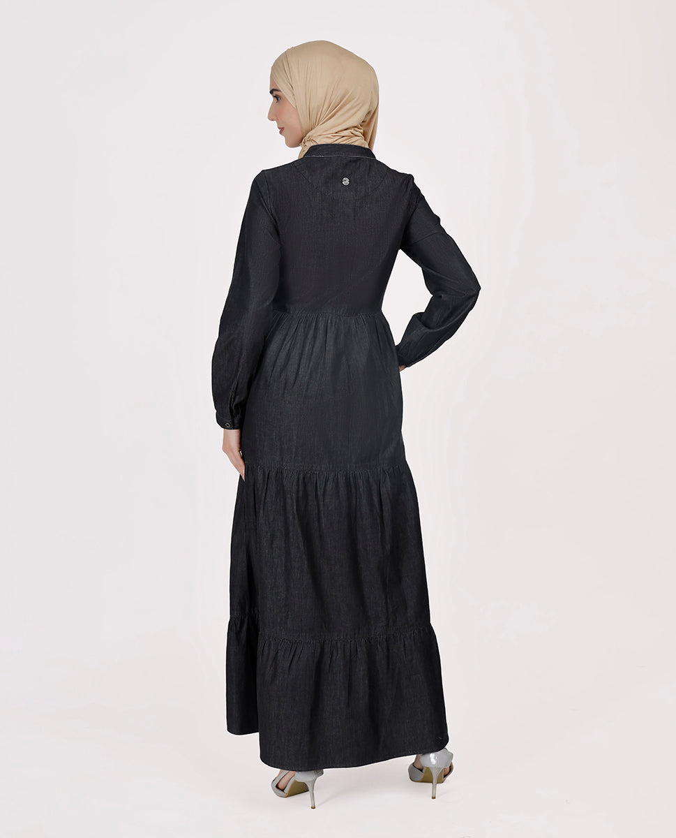 Comfort Max Fine Denim Maxi Dress - Black, urban abaya, jilbab, modest wear, Islamic dress, long dress