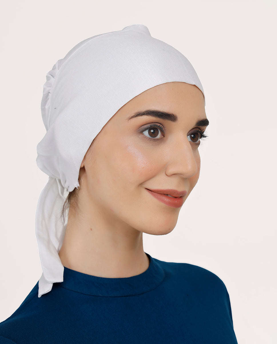 Modest Knot - Tie & Wear Polyester Soft Hijab Cap_White