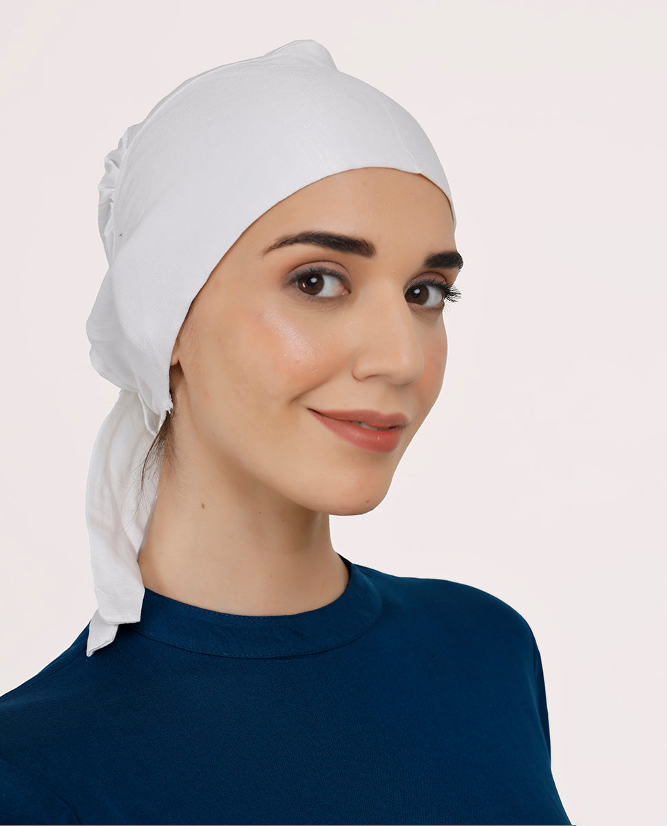 Modest Knot - Tie & Wear Polyester Soft Hijab Cap_White