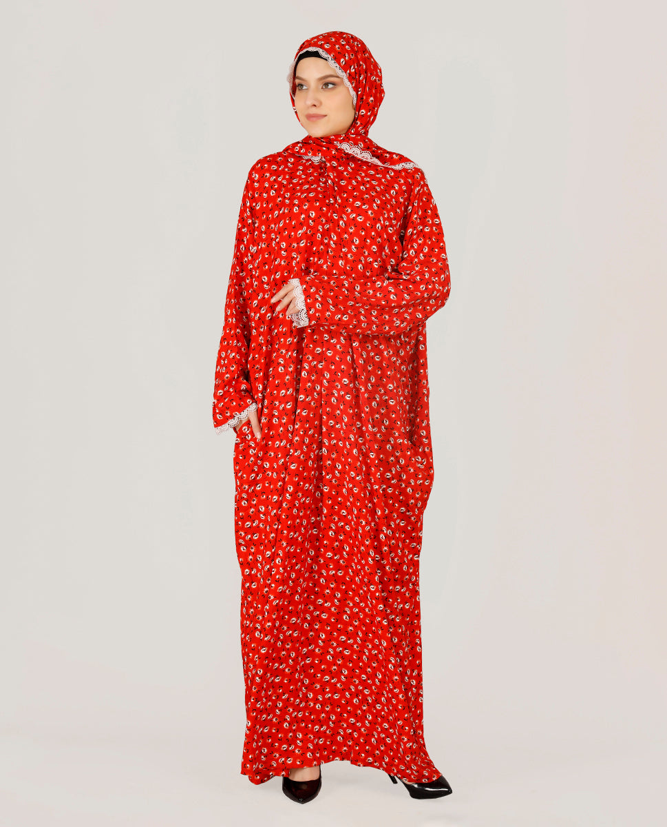 Premium Rayon Printed Red Prayer Dress