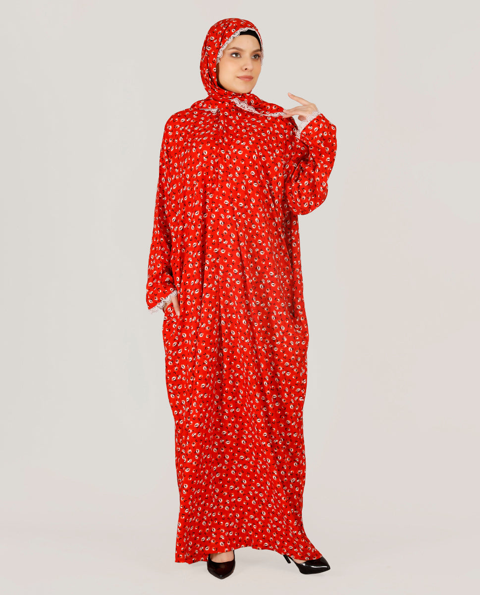 Premium Rayon Printed Red Prayer Dress