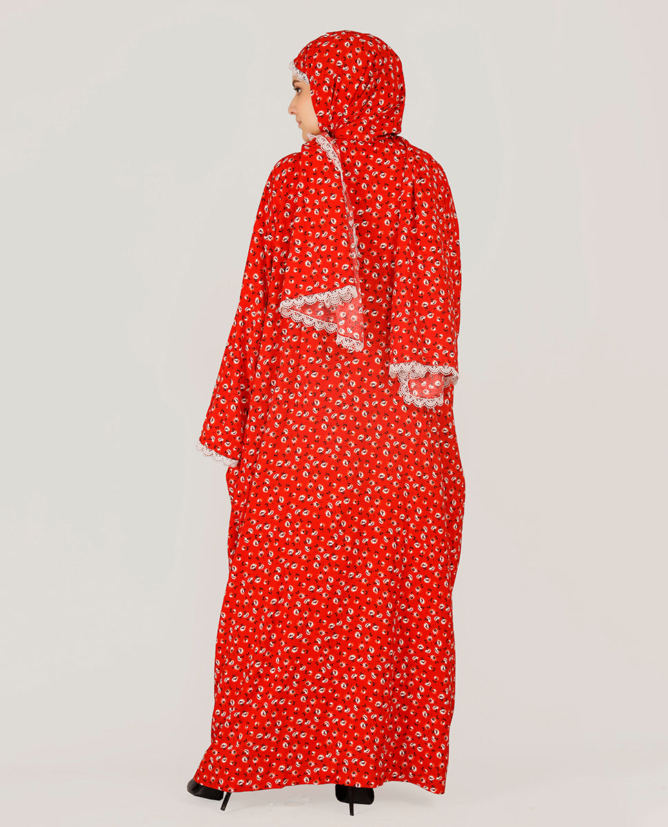 Premium Rayon Printed Red Prayer Dress