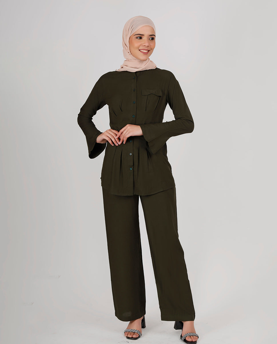 Olive Green Bell Sleeves Co-Ord set