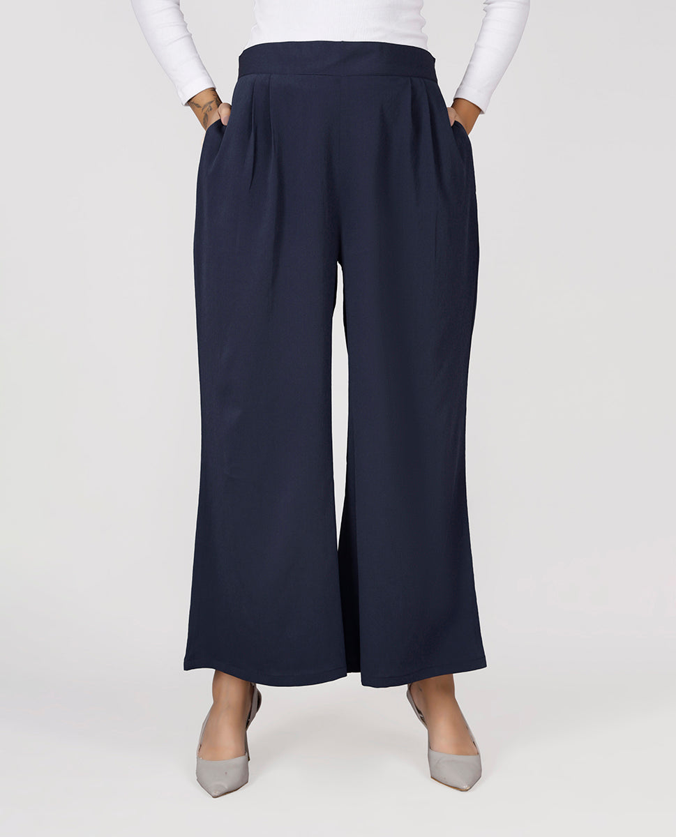 Ravera Crepe Relaxed Bottom Trouser - Navy Blue