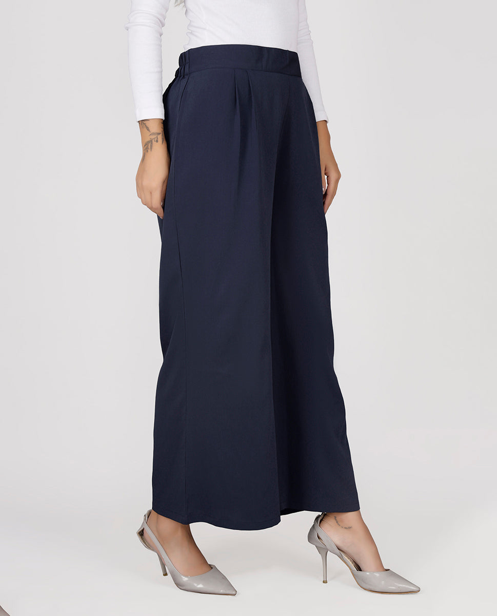 Ravera Crepe Relaxed Bottom Trouser - Navy Blue