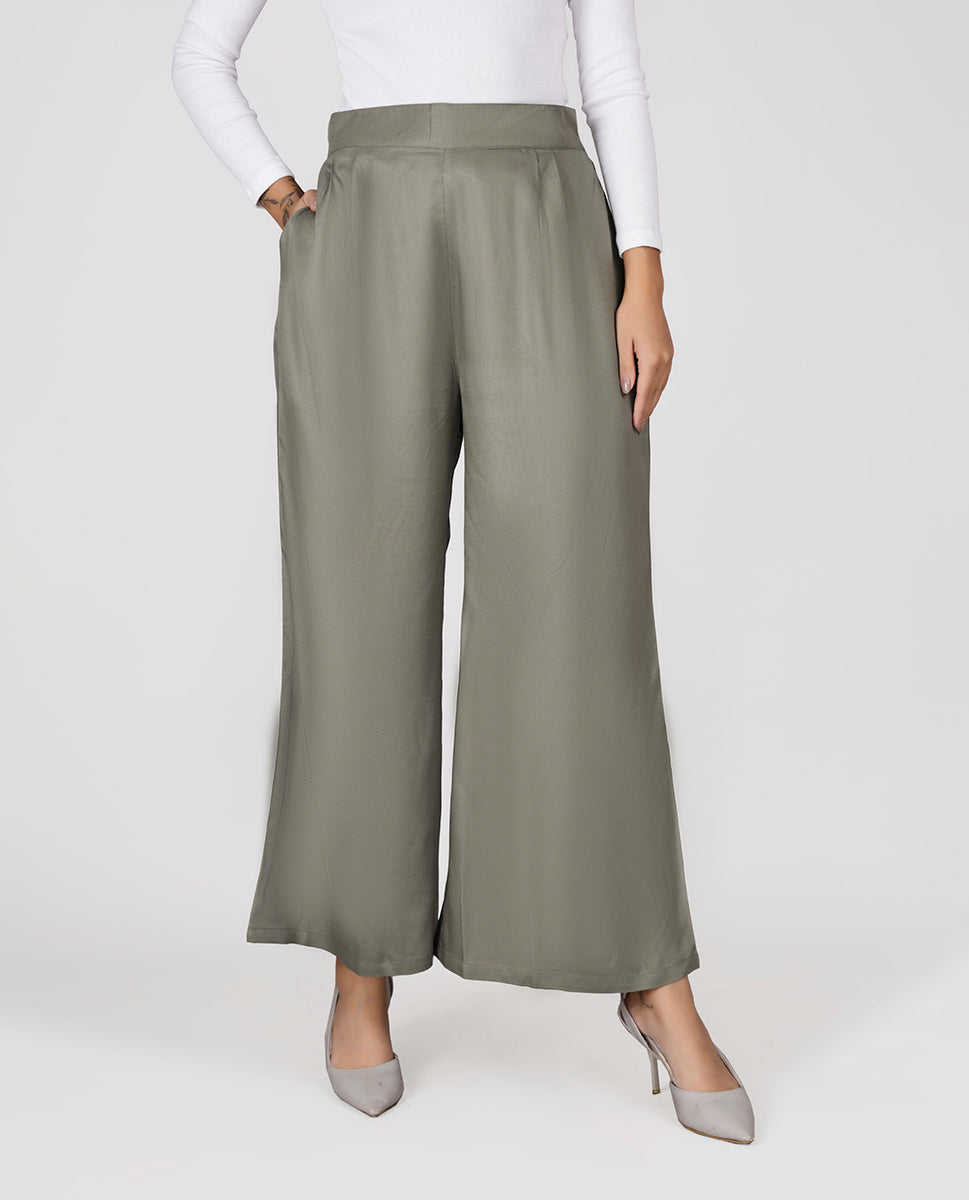 Chic Rayon Relaxed Bottom Trouser - Light Green