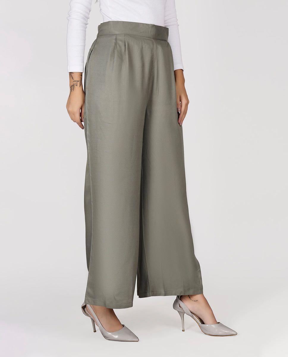 Chic Rayon Relaxed Bottom Trouser - Light Green