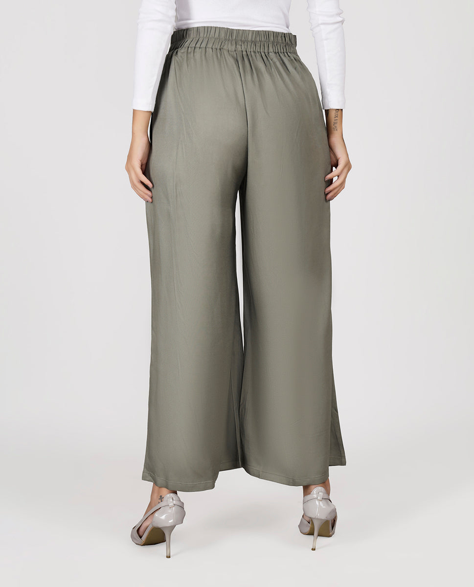 Chic Rayon Relaxed Bottom Trouser - Light Green