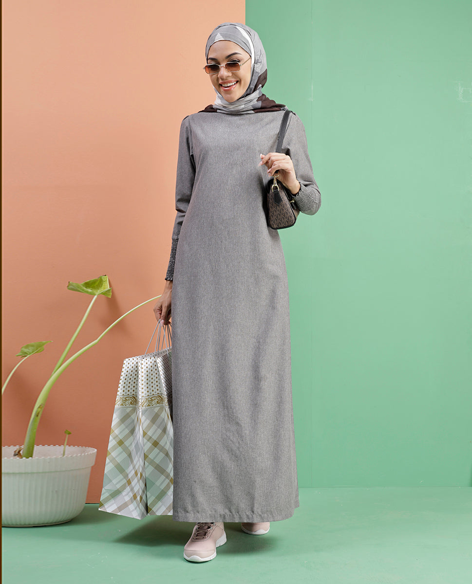 Grey Melange Round Neck Jilbab