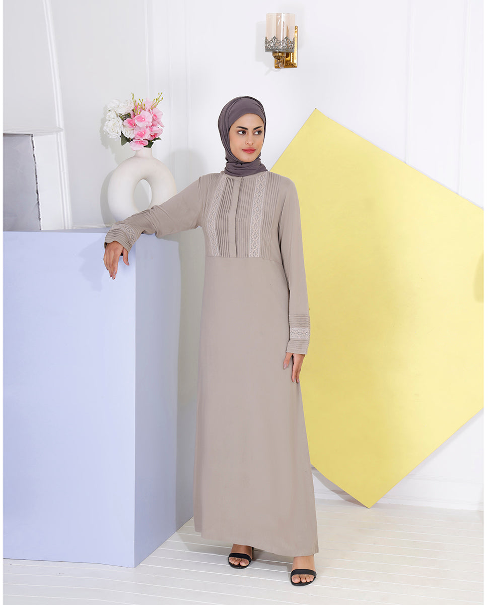 Dusty Brown Pleated Abaya