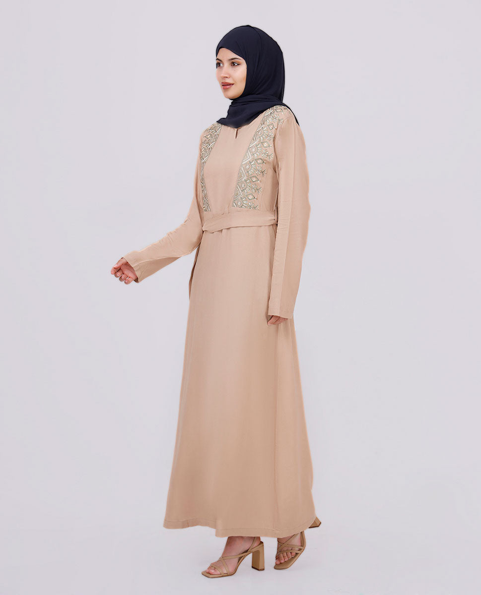 Khaki Brown Embroidered Abaya