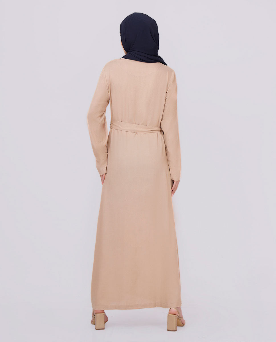 Khaki Brown Embroidered Abaya