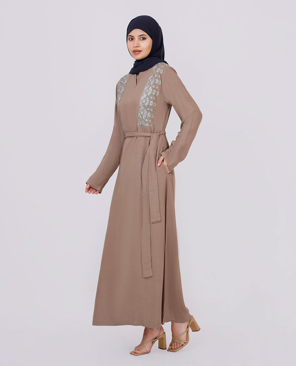 British Tan Embroidered Abaya