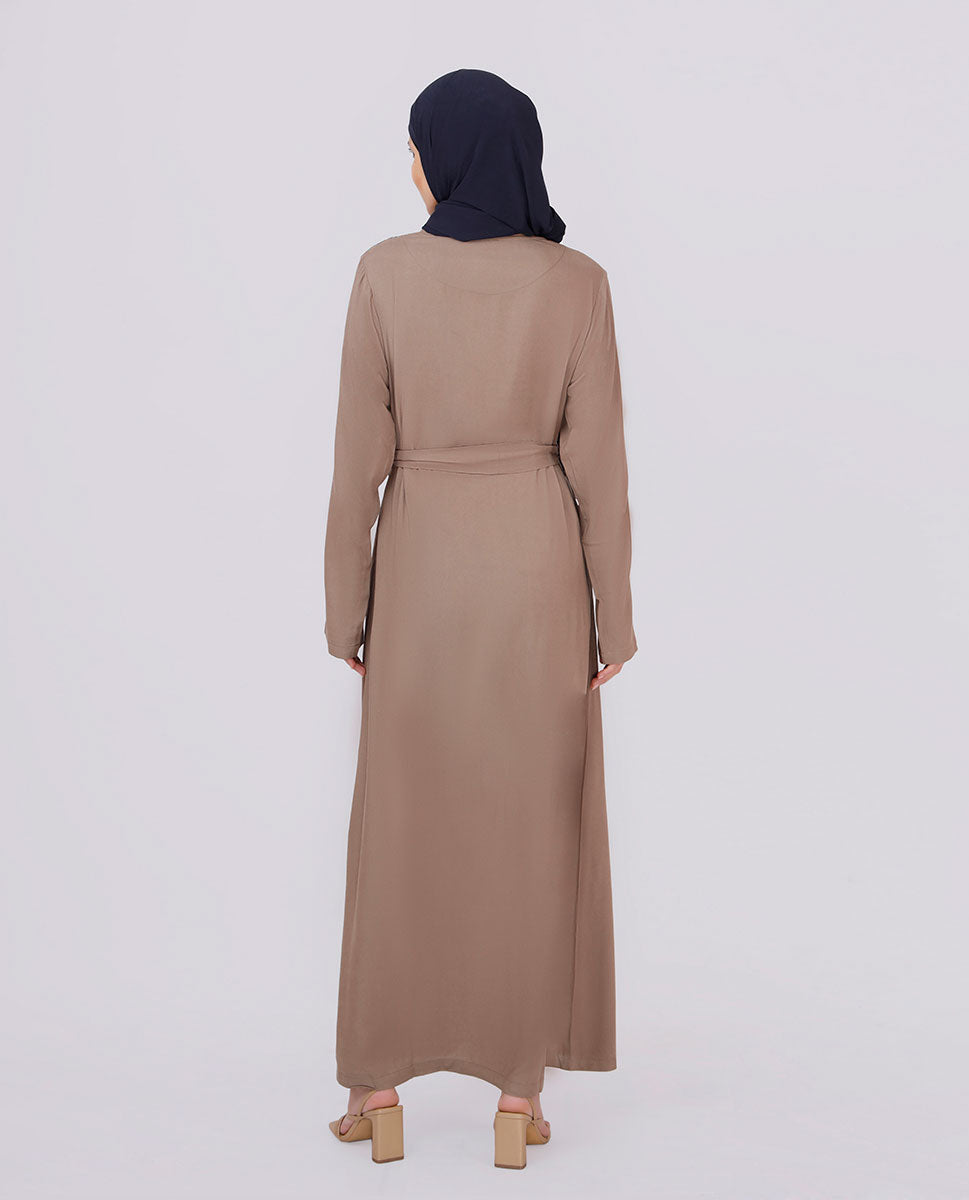 British Tan Embroidered Abaya