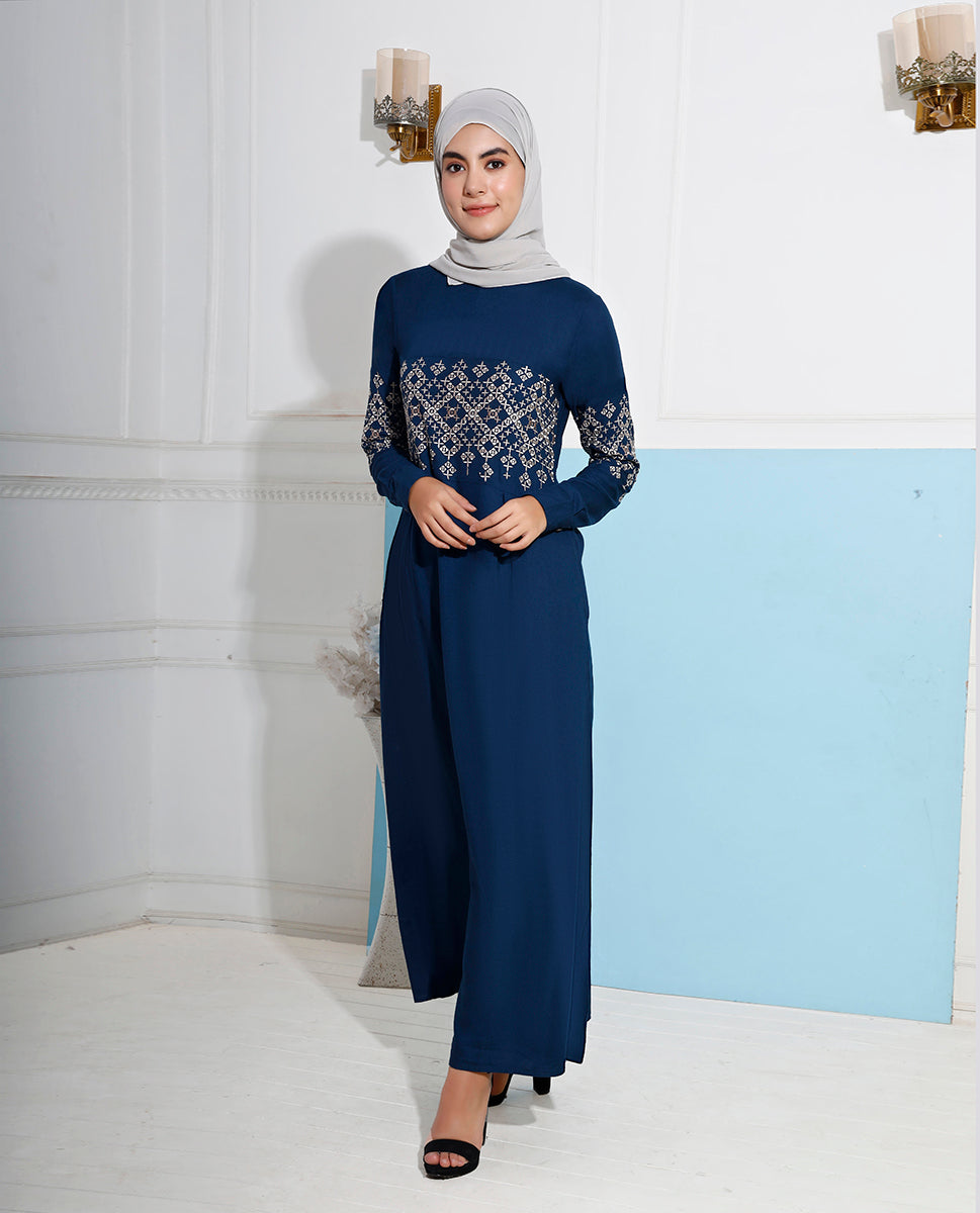 Empress Teal Embroidered Abaya