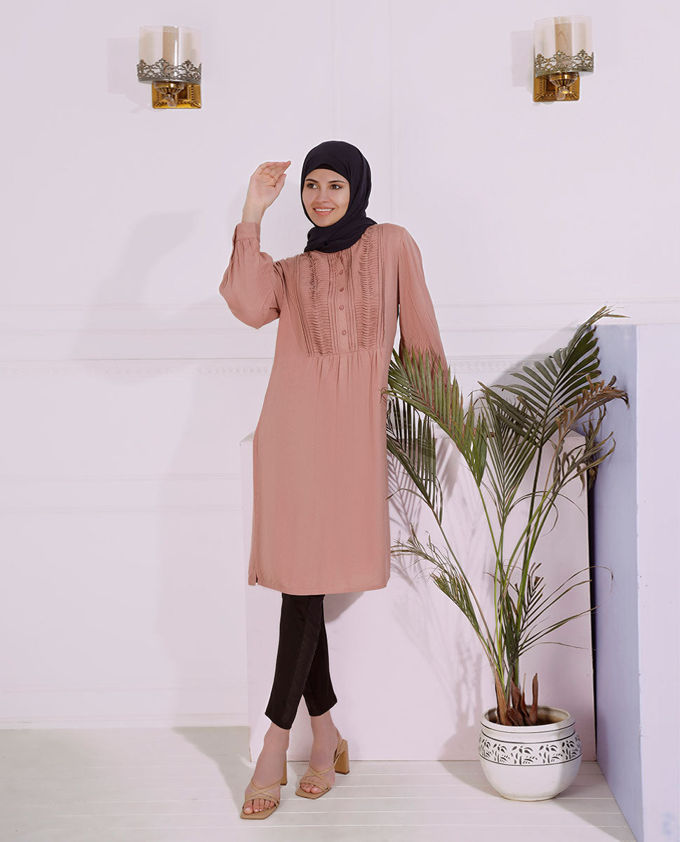 Plush Peach Pintuck Rayon Top