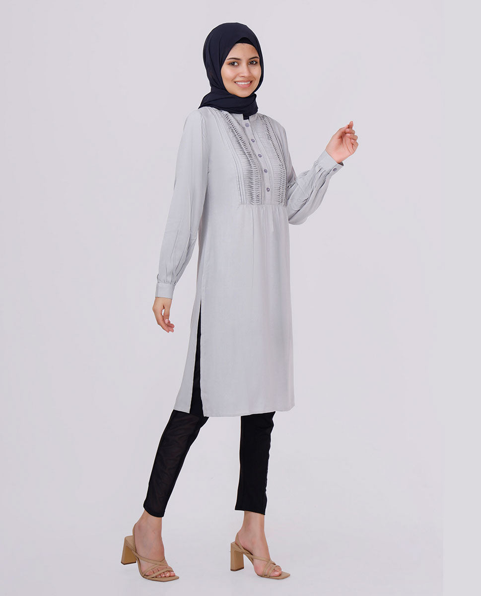 Dry Slate Pintuck Rayon Top