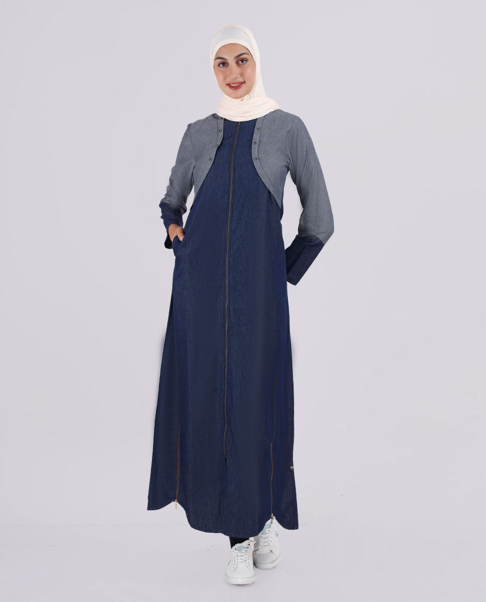 Smart Look  Mock Jacket Denim Jilbab