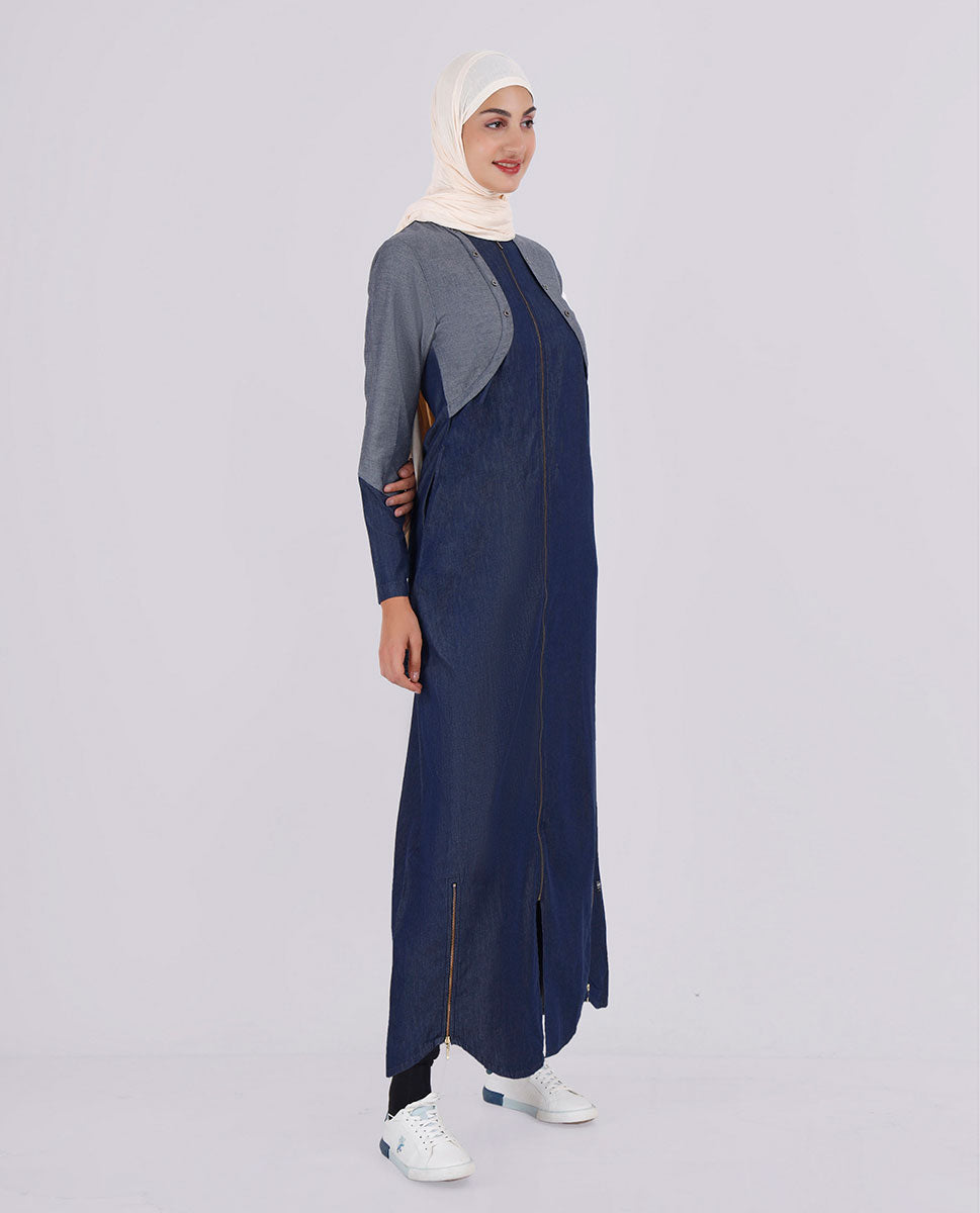 Smart Look  Mock Jacket Denim Jilbab