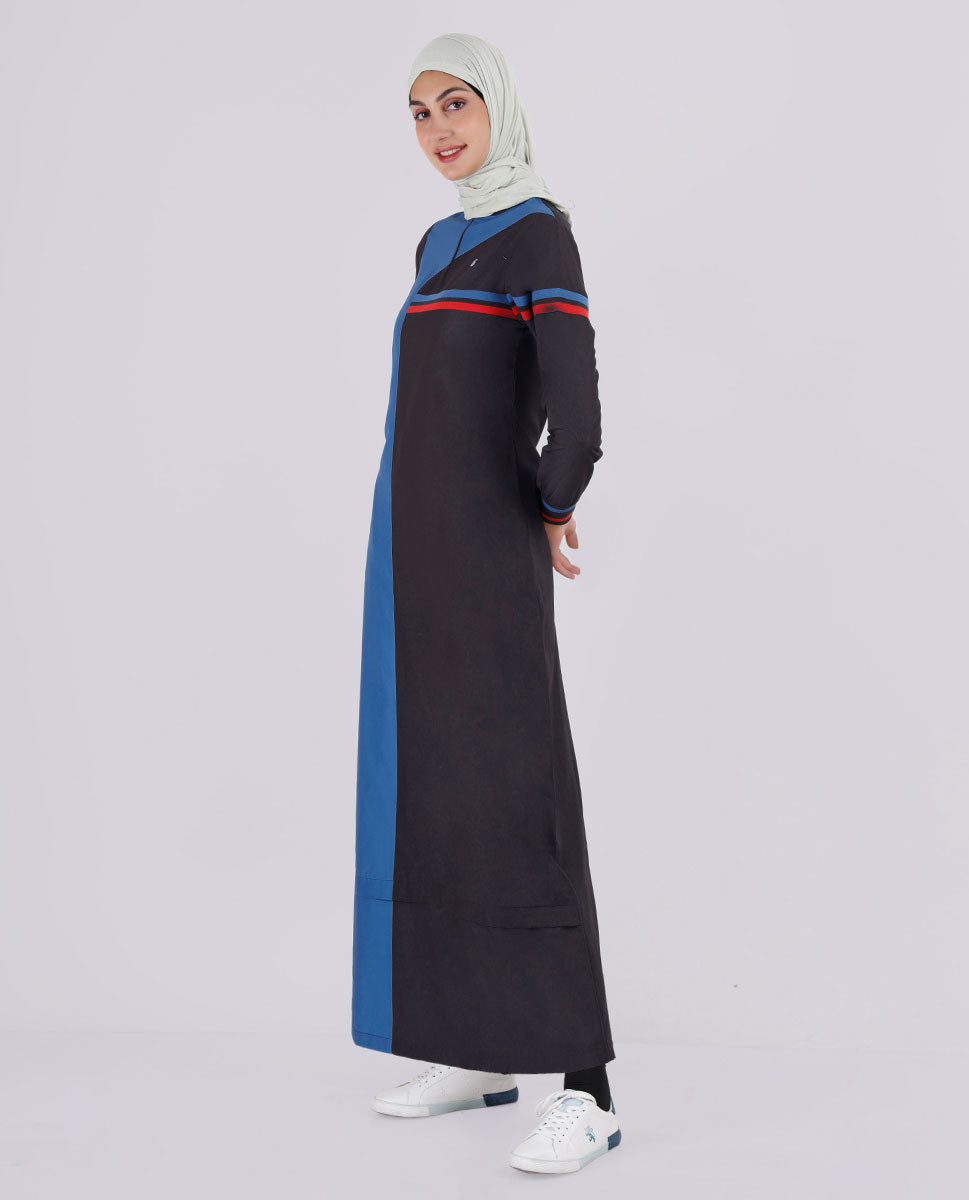 Black And Blue Active Round Collar Jilbab