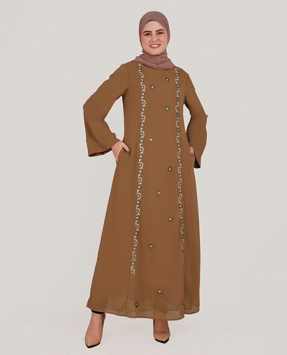 Ripe Olive Fine Embroidery Abaya