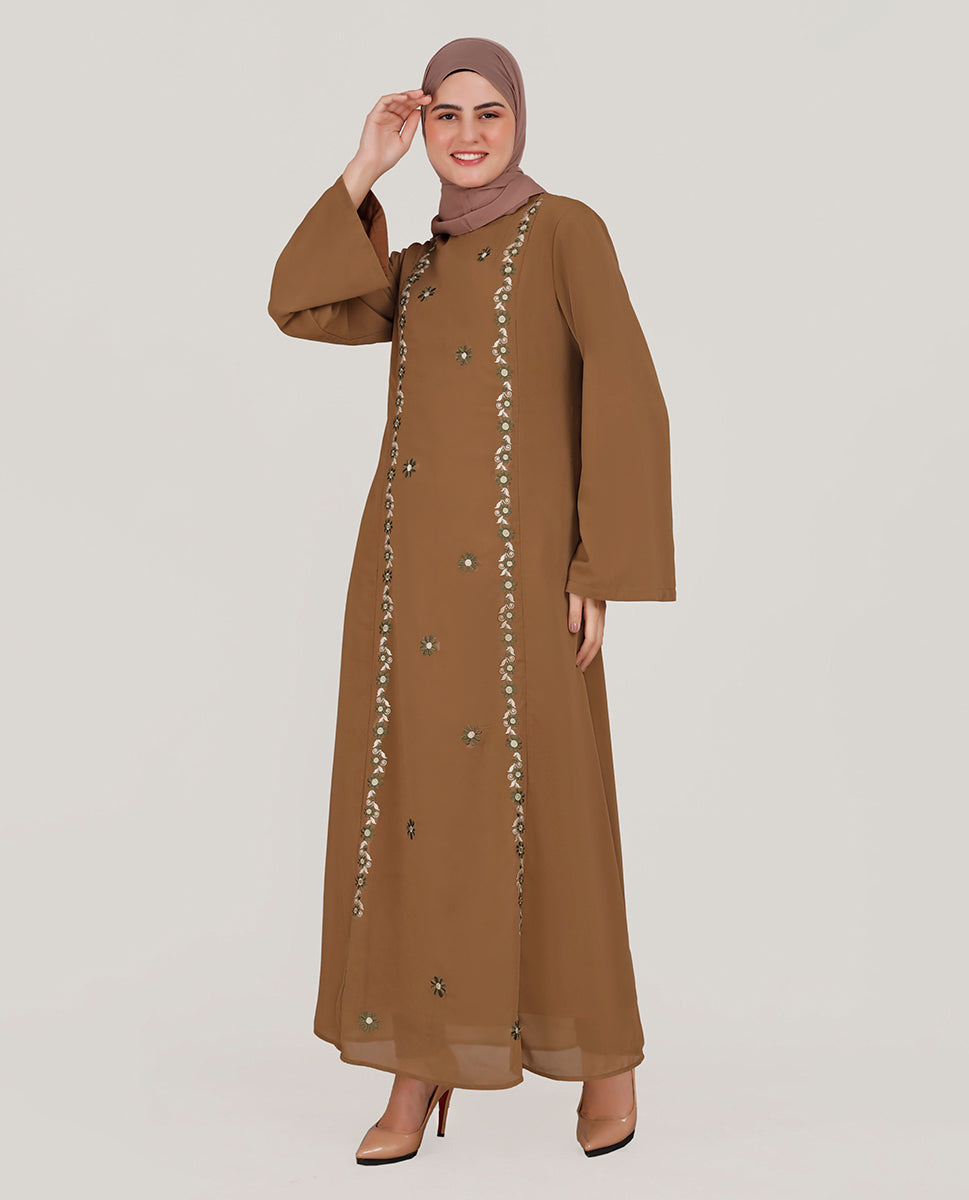 Ripe Olive Fine Embroidery Abaya