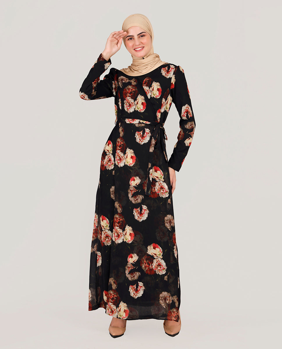 Spring Bloom Belted Georgette Abaya