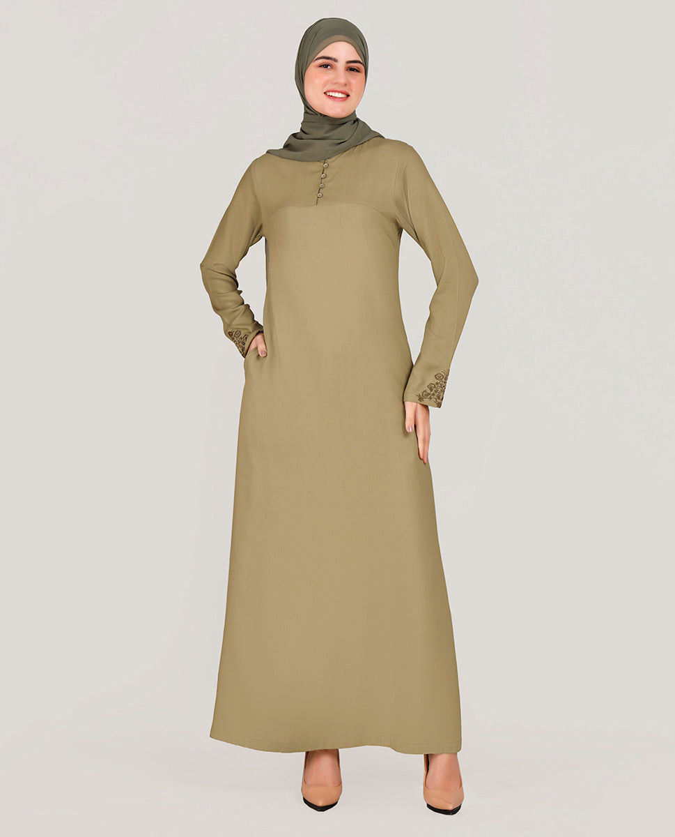 Exquisite Embroidery Olive Green Rayon Abaya