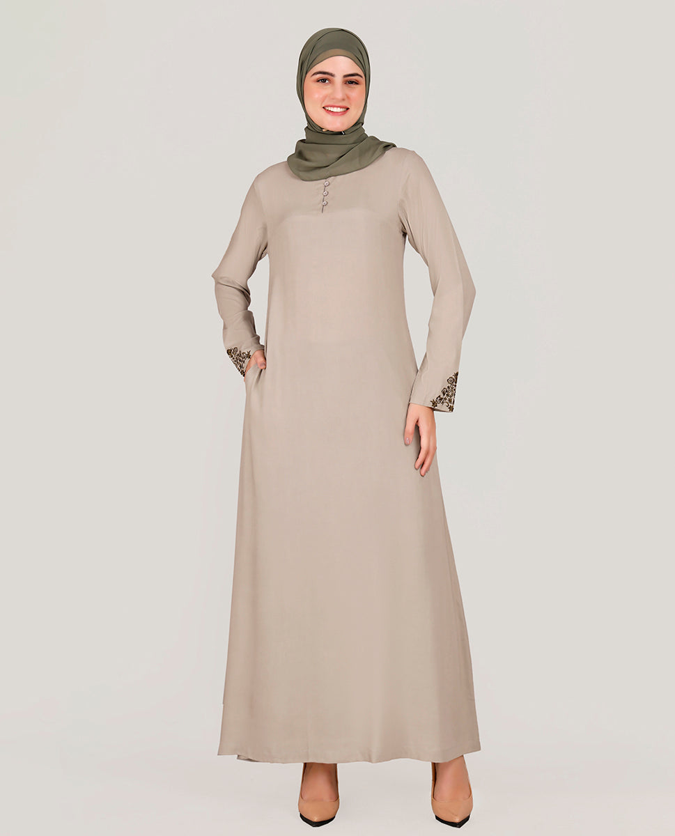 Exquisite Embroidery Light Grey Rayon Abaya