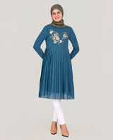 Teal Pleated Poly Georgette Top