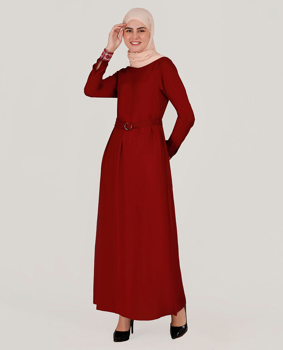 Mystique Maroon Embroidered Abaya