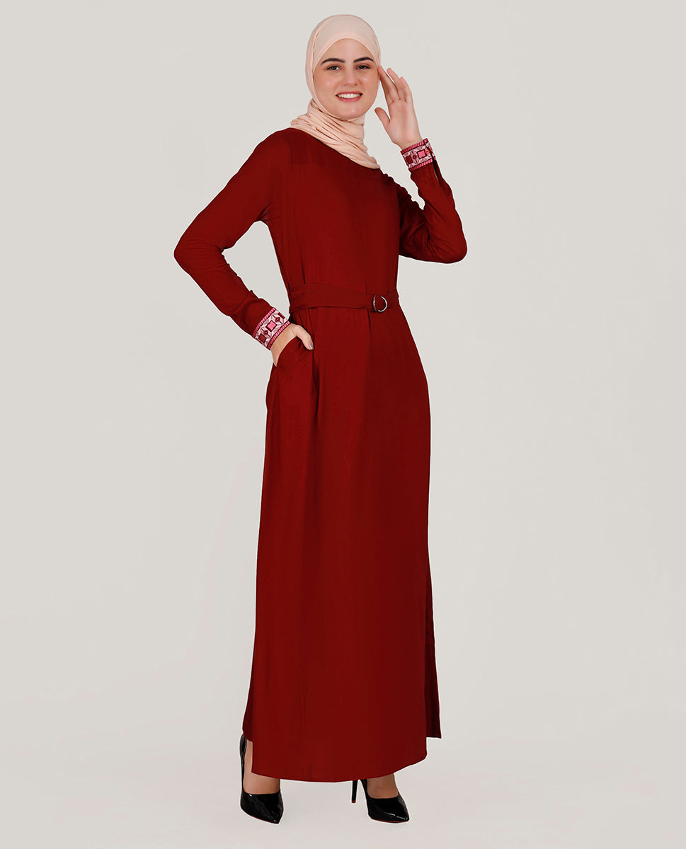 Mystique Maroon Embroidered Abaya