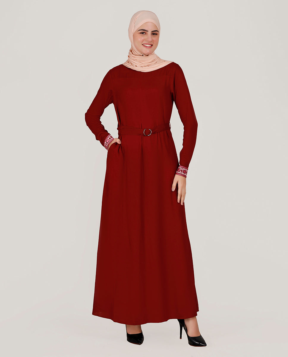 Mystique Maroon Embroidered Abaya