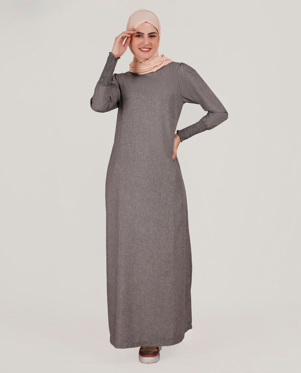 Grey Melange Round Neck Jilbab