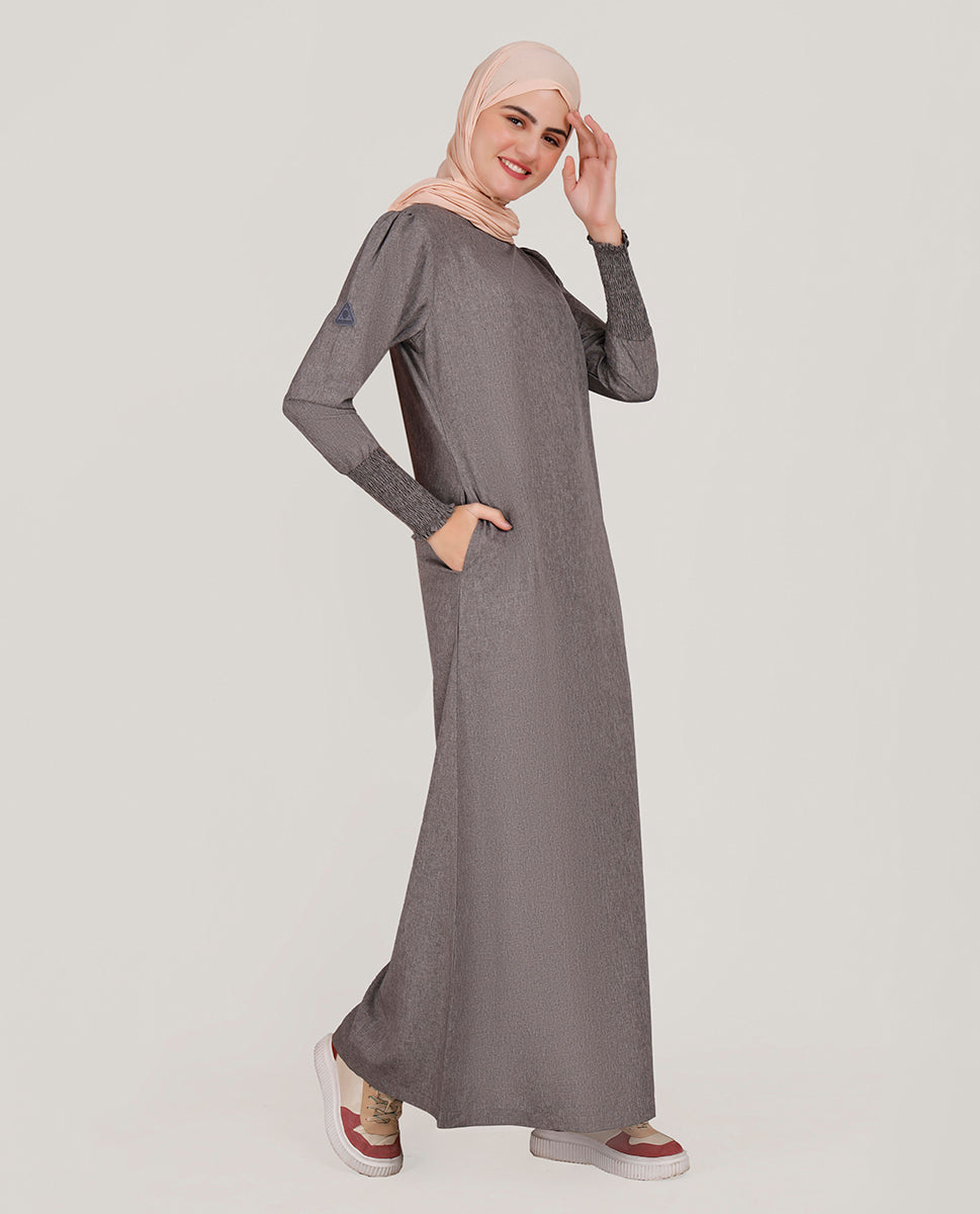 Grey Melange Round Neck Jilbab