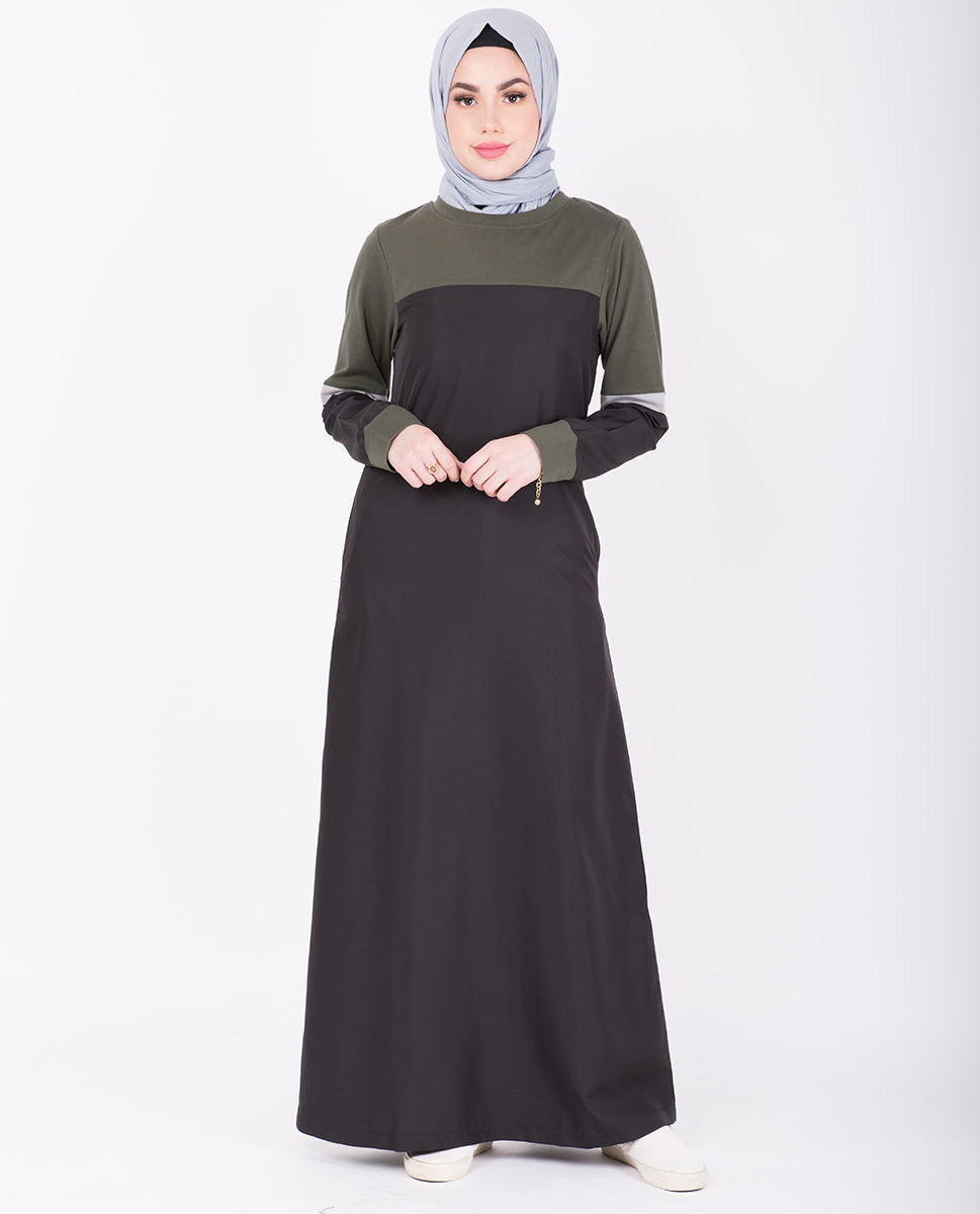 Black & Seaweed Green Contrast Jersey Jilbab