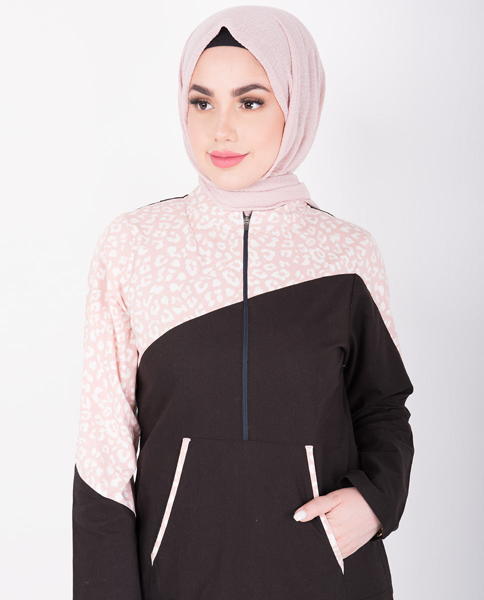 Black & Baby Pink Print Jilbab