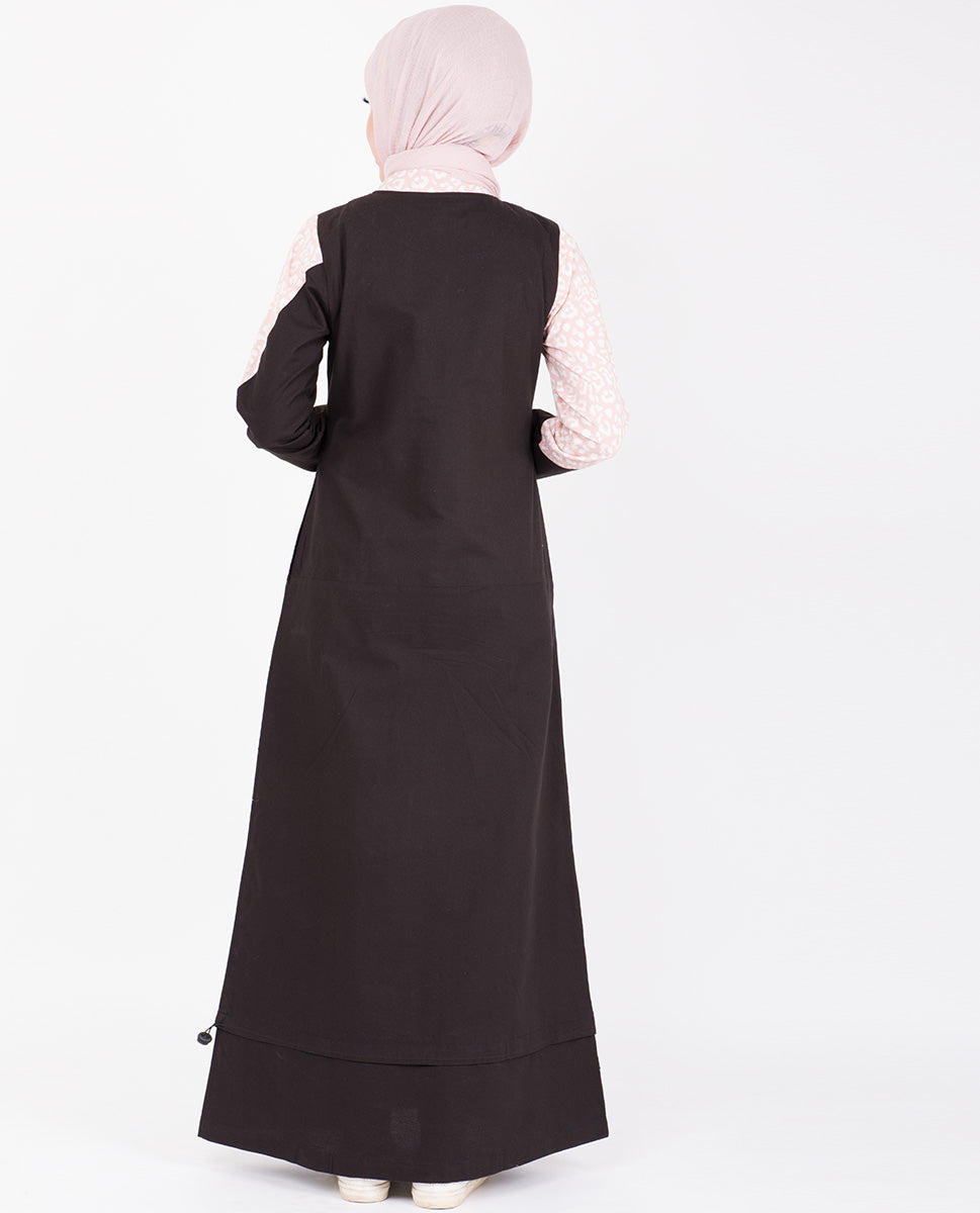 Black & Baby Pink Print Jilbab