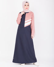 Grey & Pink Retro Stripe Print Jilbab