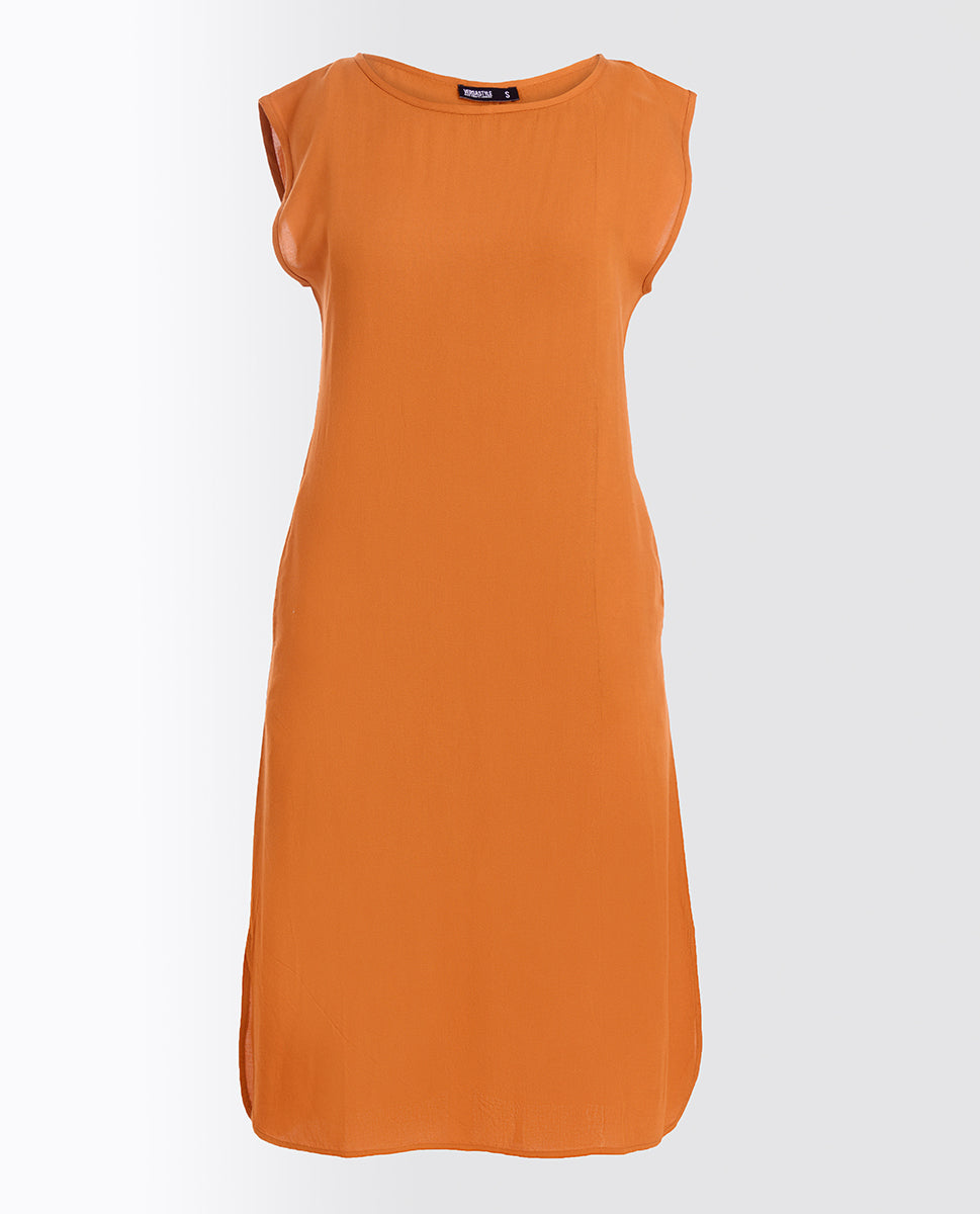 Pumpkin Spice Brown Rayon Slip Dress