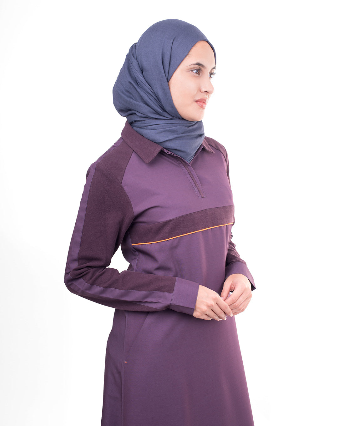 PIQUE CONTRAST STRIPER JILBAB WITH COLLAR