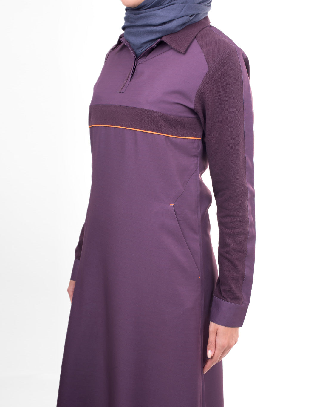 PIQUE CONTRAST STRIPER JILBAB WITH COLLAR