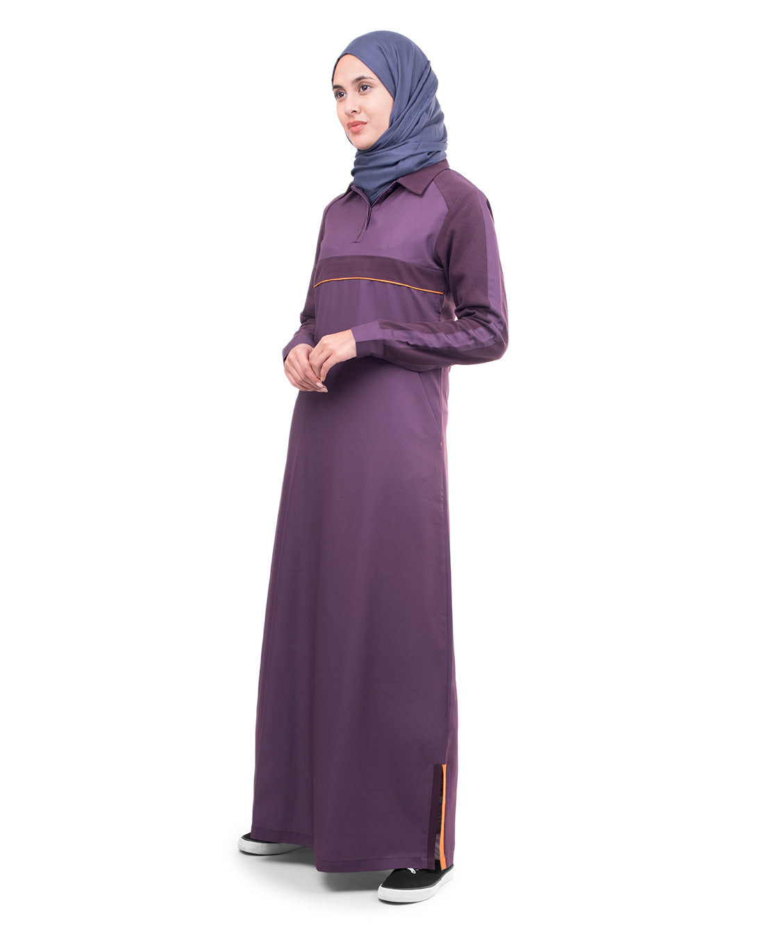 PIQUE CONTRAST STRIPER JILBAB WITH COLLAR