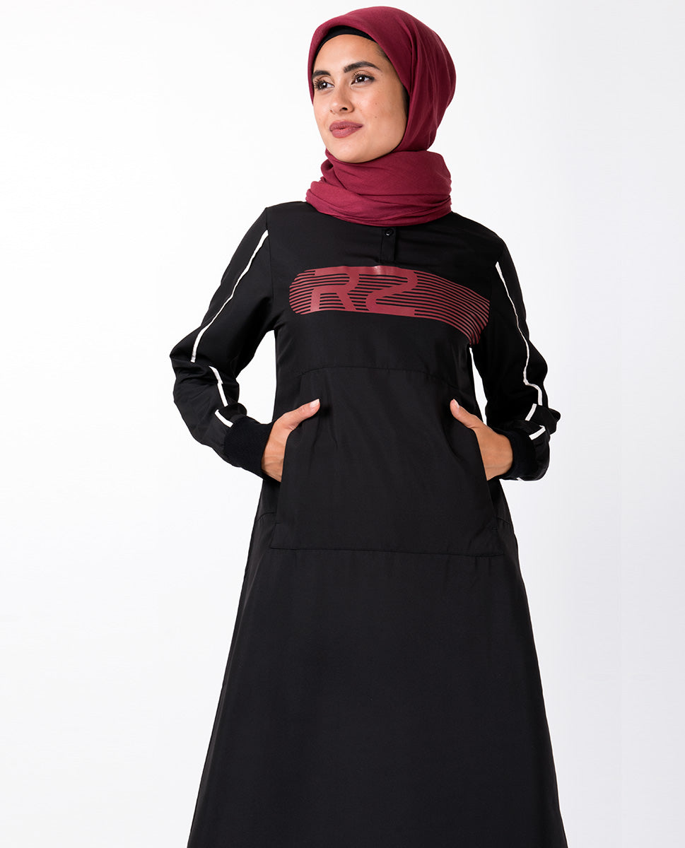 Black With Red Retro Print Jilbab