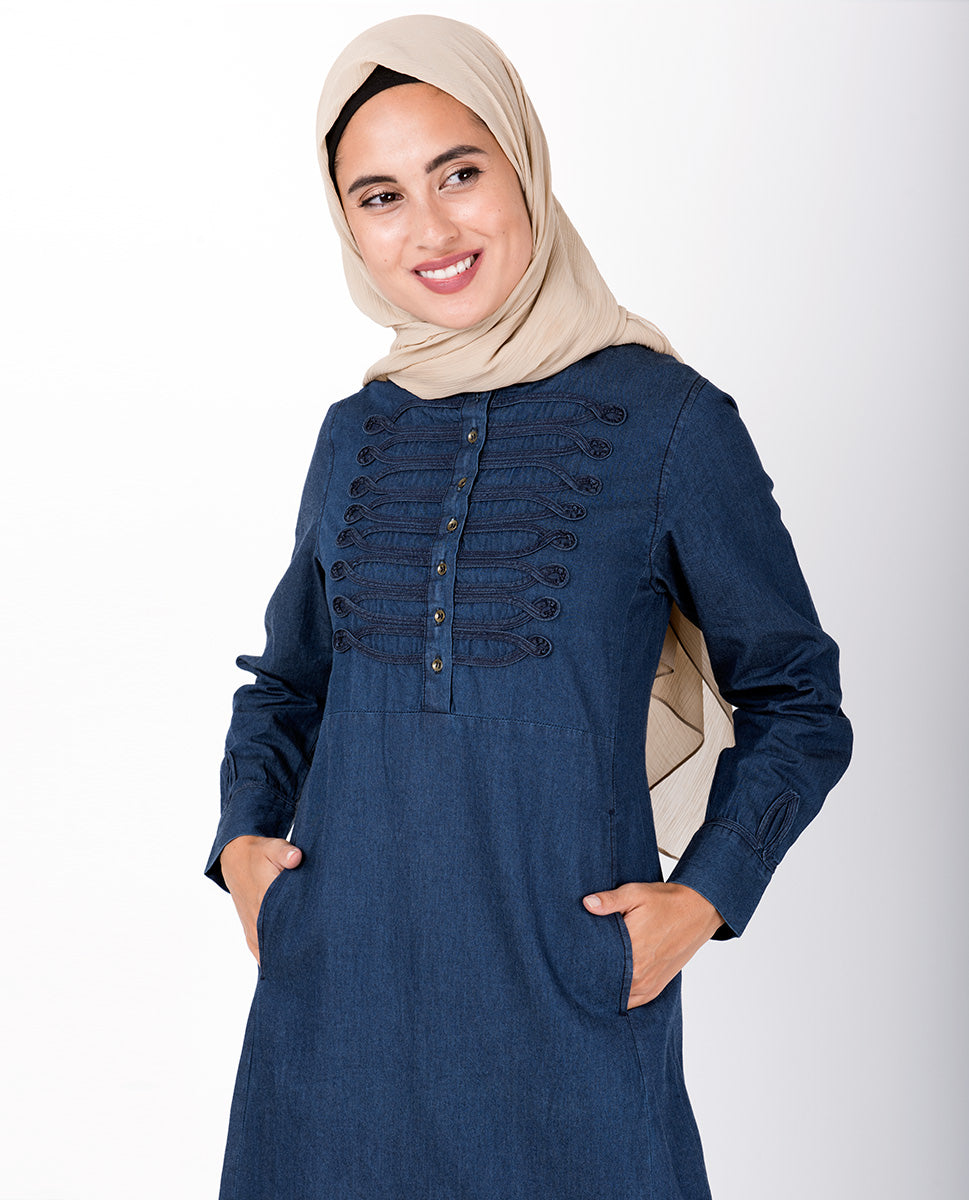 Denim Braided Military Jilbab