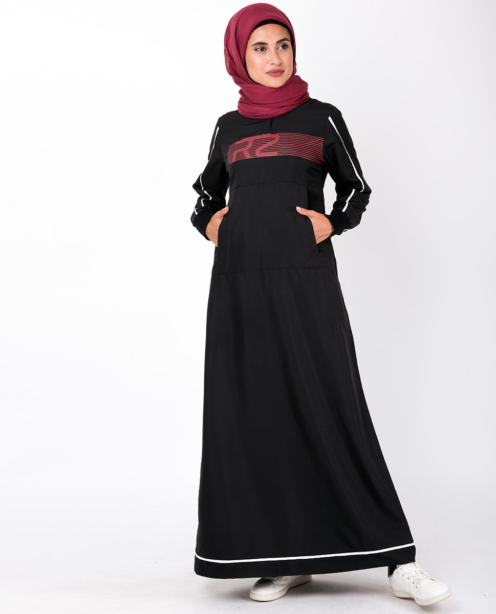 Black With Red Retro Print Jilbab