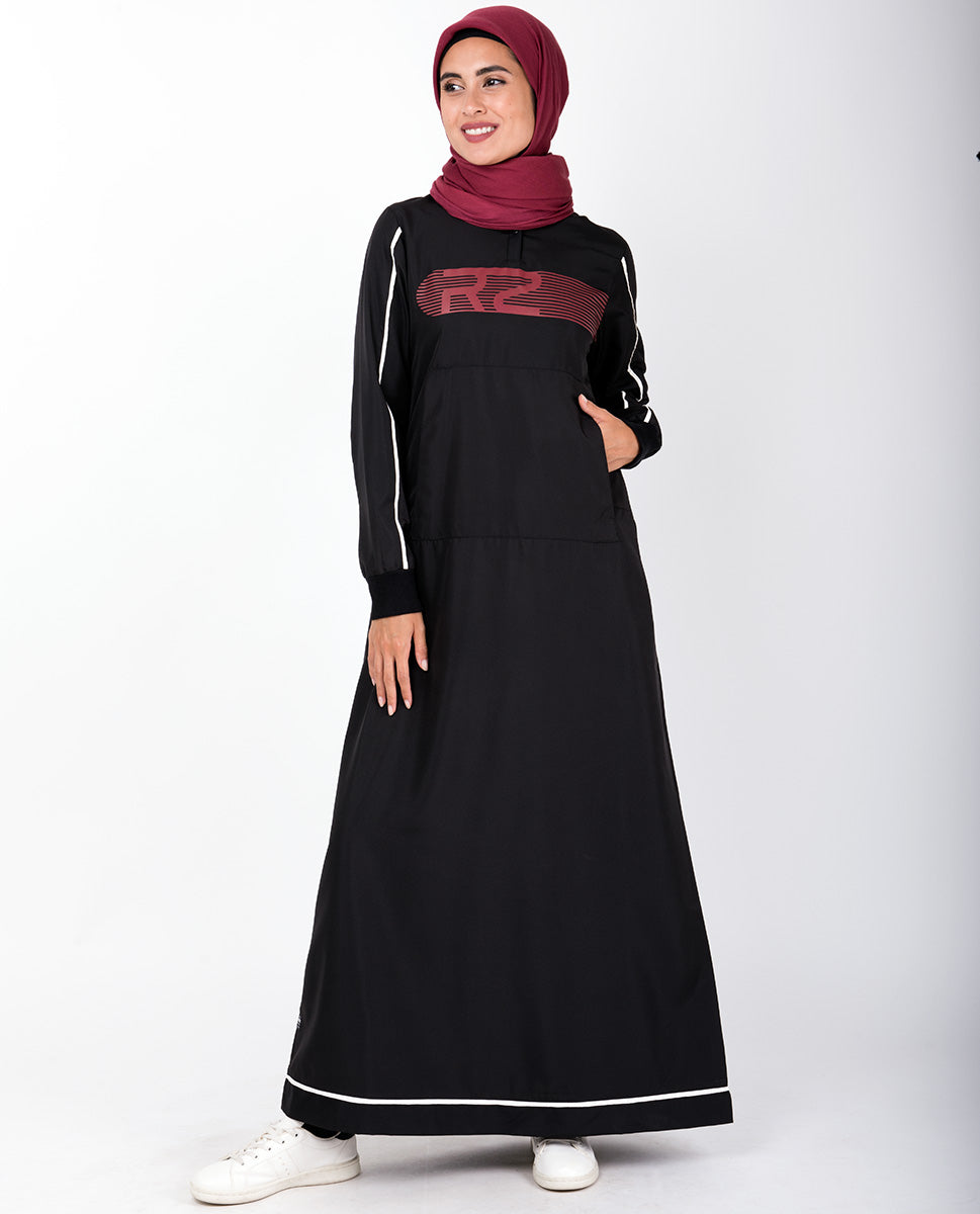 Black With Red Retro Print Jilbab