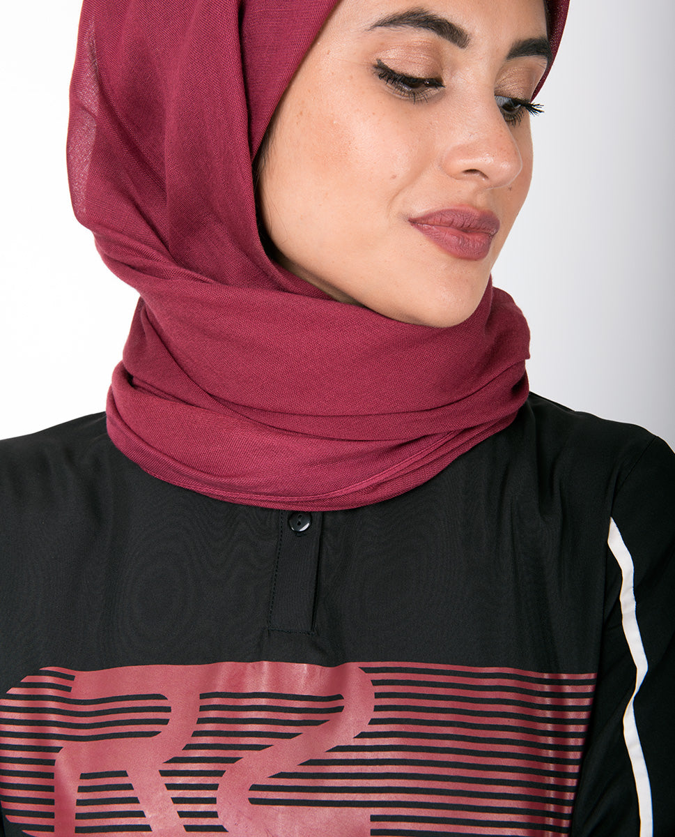 Black With Red Retro Print Jilbab