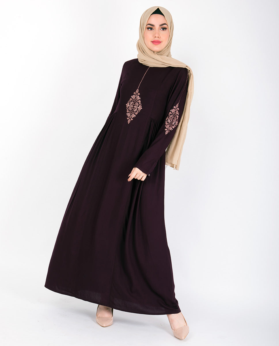 Maroon Gold Diamond Embroidery Abaya