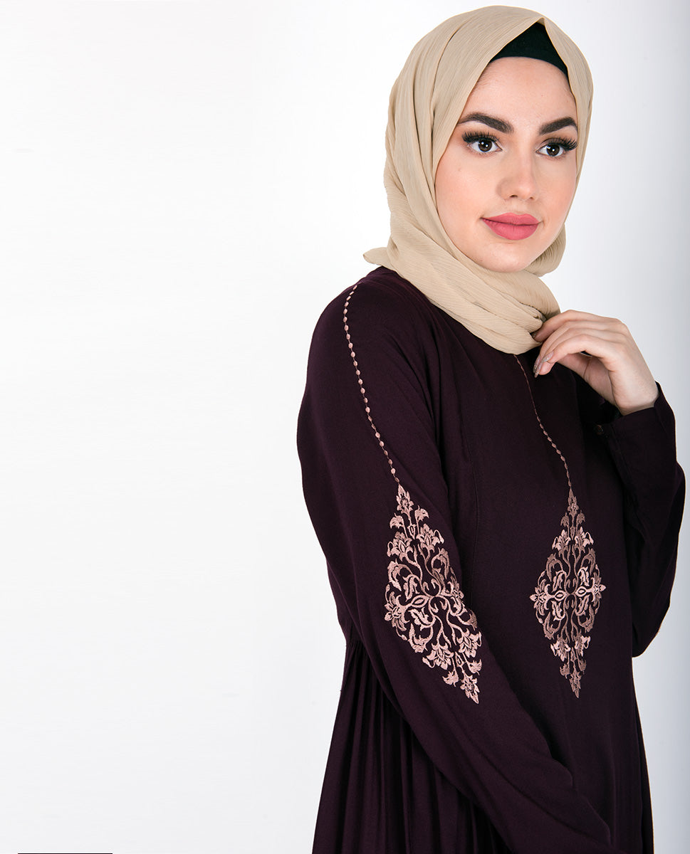 Maroon Gold Diamond Embroidery Abaya